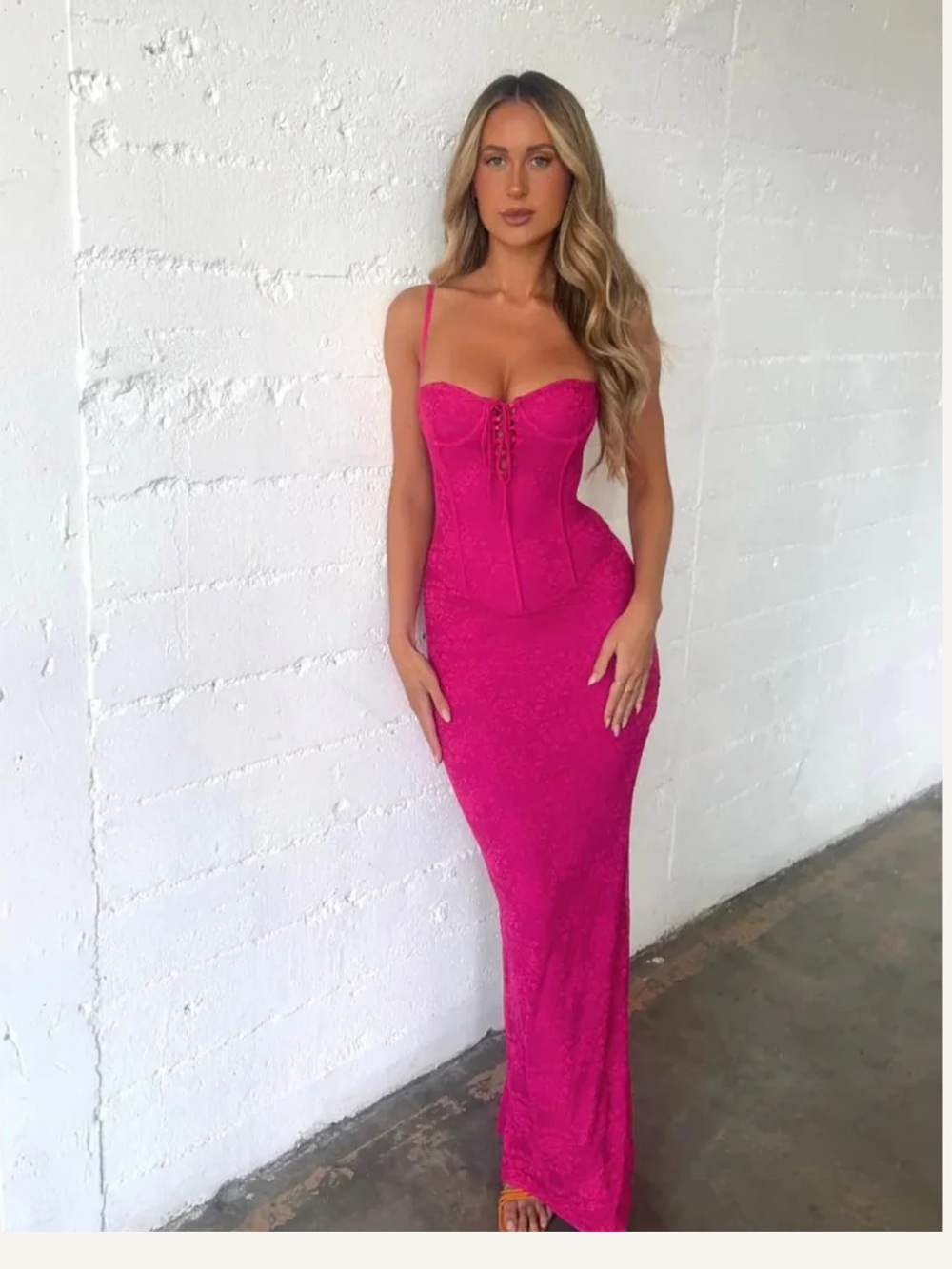Outcast Ashby Dress Hot Pink Lace Corset Maxi Dress